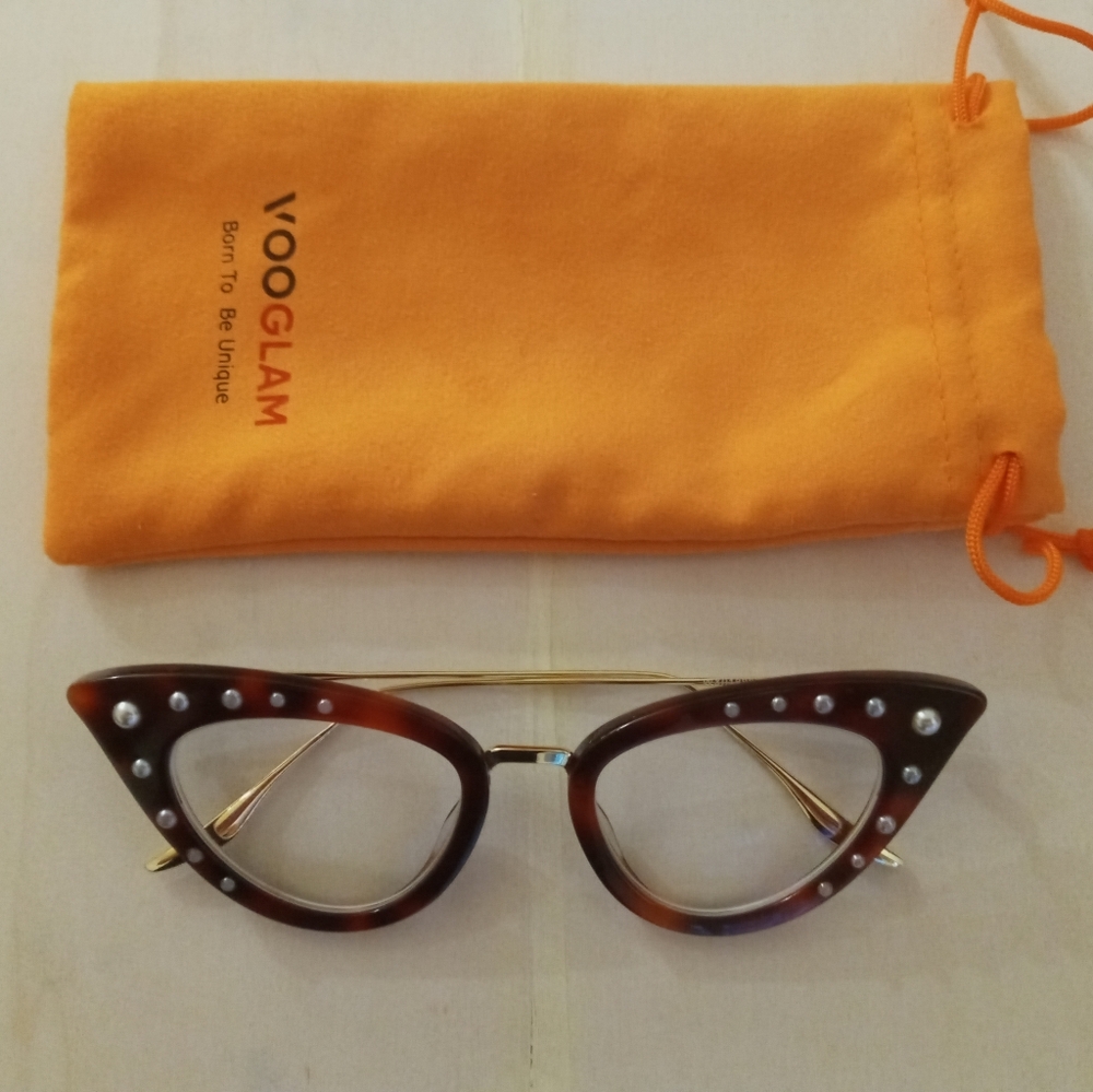VooGlam Tortoiseshell Cat-Eye Eyeglasses with Pearl Accents EUC 💥😻